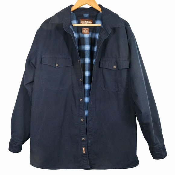 Levi’s Shacket Plaid Fleece Lined Navy Canvas Truckers Jacket Men's SZ Medium